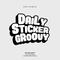 editable text effect vector of black white funny daily sticker groovy bold typography for sticker pr