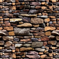 Poster -  a stone wall with a bunch of rocks on it's side and a bench in front of it Generative AI