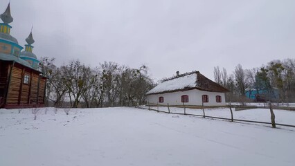 Sticker - Pereiaslav Scansen landmarks in winter, Ukraine