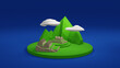 3D low poly rendering of Macchu picchu citadel with blue background