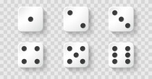 Realistic Game Dice Cubes From One To Six Dots. Gambling Objects To Play In Casino, Poker. Six Faces Of Cube With Rounded Edges. Traditional Die With Faces Marked With Numbers Of Dots From 1 To 6.