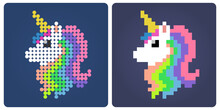 8-bit Of Colorful Unicorn Pixels. Fairytale Animals For Retro Games And Bead Patterns In Vector Illustrations.
