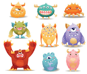 Poster - Funny Toothy Monsters as Friendly Fictional Creature Vector Set