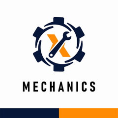 Wall Mural - Initial X Letter with Gear and Wrench symbol for mechanic automotive repair business service logo template