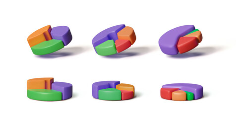 Poster - Set of Donut charts. 3D circular diagrams for infographics concept and business templates