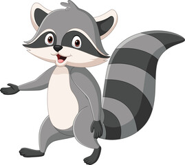 Poster - Cute raccoon cartoon on white background