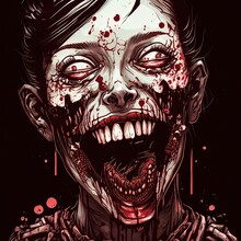 Fantasy Concept Portrait Of A Toothy Zombie, Digital Art Style, Illustration Painting