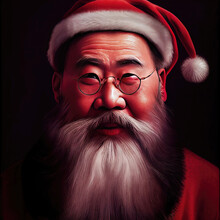 Smiling Chinese Santa Claus As Christmas Illustration (not Based On Actual Person)