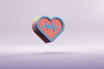 Poster - Beautiful illustration blue Heart symbol icons on a bright pink  background. 3d rendering illustration. Background pattern for design..