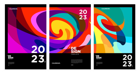 Aufkleber - New year 2023 calendar design template with geometric colorful abstract. Vector calendar design.