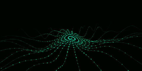 Poster - 3D digital circular dynamic wave. Technology smart wave. Seamless flow digital structure. Cyber technology background. Vector illustration.