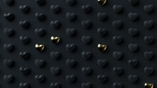 Multicolored Heart Background. Valentine Wallpaper With Black And Gold Love Hearts. 3D Render 