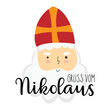 Gruss vom Nikolaus - German Translation - greetings from nicholas. Saint Nicholas cute doodle portrait, sweet greeting card
