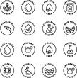 © Revolutionizzed - natural cosmetics icon set, icons. Isolated vector black outline stamp label rounded badge product tag on transparent background. Symbols. Paraben free, Non toxic, silicone free, cruelty free.