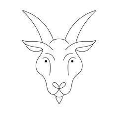 Vector isolated goat ibex with horns head symmetrical portrait mask full face simple capricorn zodiac sign symbol colorless black and white contour thin line easy drawing