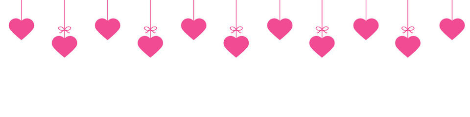 Pink heart line icons.Hanging hearts garland.Set of simple hearts.Valentine's Day seamless pattern. Hearts garland isolated on a transparent background. Valentine's day decoration.