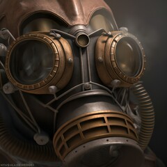 Futuristic sci-fi steampunk gasmask with goggles helmet design