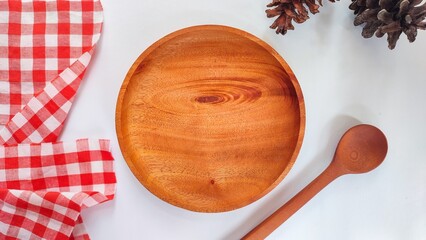 food template background on wood pattern background. design concept for food, kitchen, cooking, serving food with wooden empty plate.