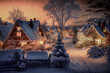 canvas print picture - Weihnachtliche Winterlandschaft Christmas Jahreszeit Dorf Berge Alpen Schnee Ländlich Ruhig Digital AI Art 3D Rendering Illustration
