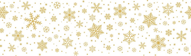 Wall Mural - snowflake seamless border, repeat backdrop with golden snowflake and star confetti, christmas banner