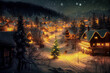 Weihnachtliche Winterlandschaft Christmas Jahreszeit Dorf Berge Alpen Schnee Ländlich Ruhig Digital AI Art 3D Rendering Illustration
