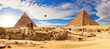 The Great Sphinx panorama by the Pyramids of Egypt, sunset view, Giza