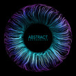 Digital blue abstract eye iris or magic portal with glowing waved lines and sparks. Artificial intelligence concept. Glowing futuristic circle banner. Abstract black hole vector background