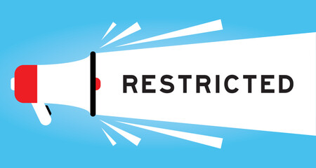 Sticker - Color megaphone icon with word restricted in white banner on blue background