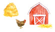 Watercolor set of farm elements. Country village. Hand-drawn illustration isolated on the white background
