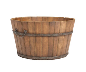 wooden bucket isolated on white background. clipping path included.