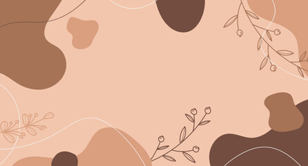 Poster - Minimalist abstract nature art shapes background. Pastel color doodle background. Summer season or natural concept. Modern hand drawn plant leaves. Vector illustration