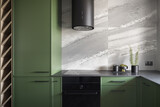Fototapeta Boho - Modern black and green kitchen interior