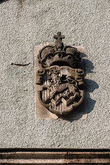 Wall Mural - Architectural detail on stone wall of historical buildings in a Ukrainian village, Western Ukraine, Europe, closeup