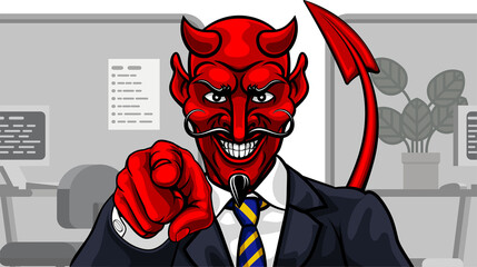 Wall Mural - Devil Evil Businessman in Suit Pointing