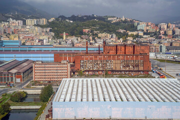 Wall Mural - GENOA, ITALY - OCTOBER 24 2022 - The harbor while landing at the airport