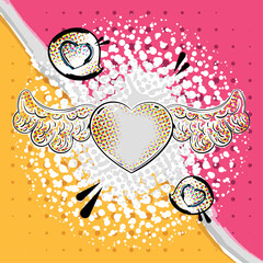 Sticker - Isolated heart shape sketch with angel wings on comic page Vector illustration