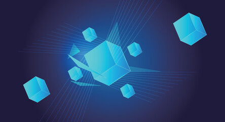 Poster - connected cubes and interspersed lines