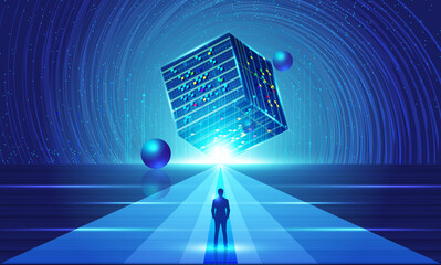 Aufkleber - the merchant faces the vortex cube universe starry future technology concept