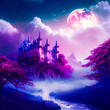 Leinwandbild Motiv Fairytale castle at night