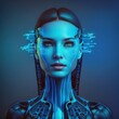 Artificial intelligence in image of cyborg girl with electronic brain Futuristic modern 3d illustration