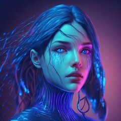 Poster - Artificial intelligence in image of cyborg girl with electronic brain Futuristic modern 3d illustration