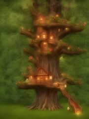 Wall Mural - Cute fairy tree house hugge 3d illustration