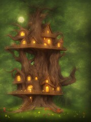Wall Mural - Cute fairy tree house hugge 3d illustration