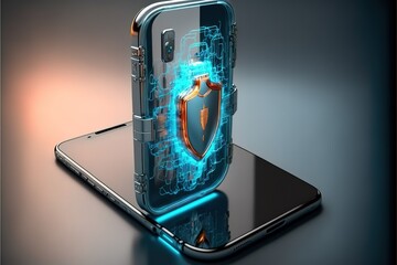 Aufkleber - Web banner a smartphone with protection shield and padlock.Secure internet connection, vpn, encryption. 3d illustration