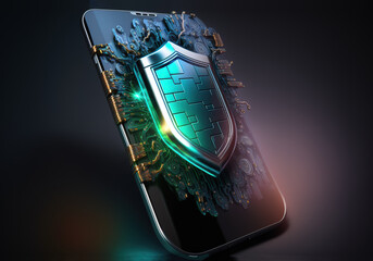Aufkleber - Web banner a smartphone with protection shield and padlock.Secure internet connection, vpn, encryption. 3d illustration