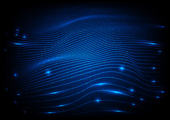 Wall Mural - Illustration vector abstract wave motion pattern and dynamic mesh line on a dark blue background, blue light.  Modern futuristic design for background or wallpaper. Digital cyberspace, high tech, tech