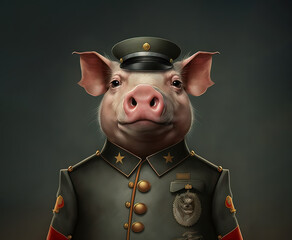 Wall Mural - Military pig general , Ai generative illustration