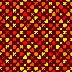 Wall Mural - Sun fire red and orange colored vector playing cards suits seamless patterns