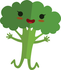 Poster - Green broccoli laughing. Cartoon vegetable with kawaii face