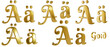 © Mykola - 3D alphabet. Golden font with transparent background. Gold. Letter Ä, ä. 5 variants at different angles.